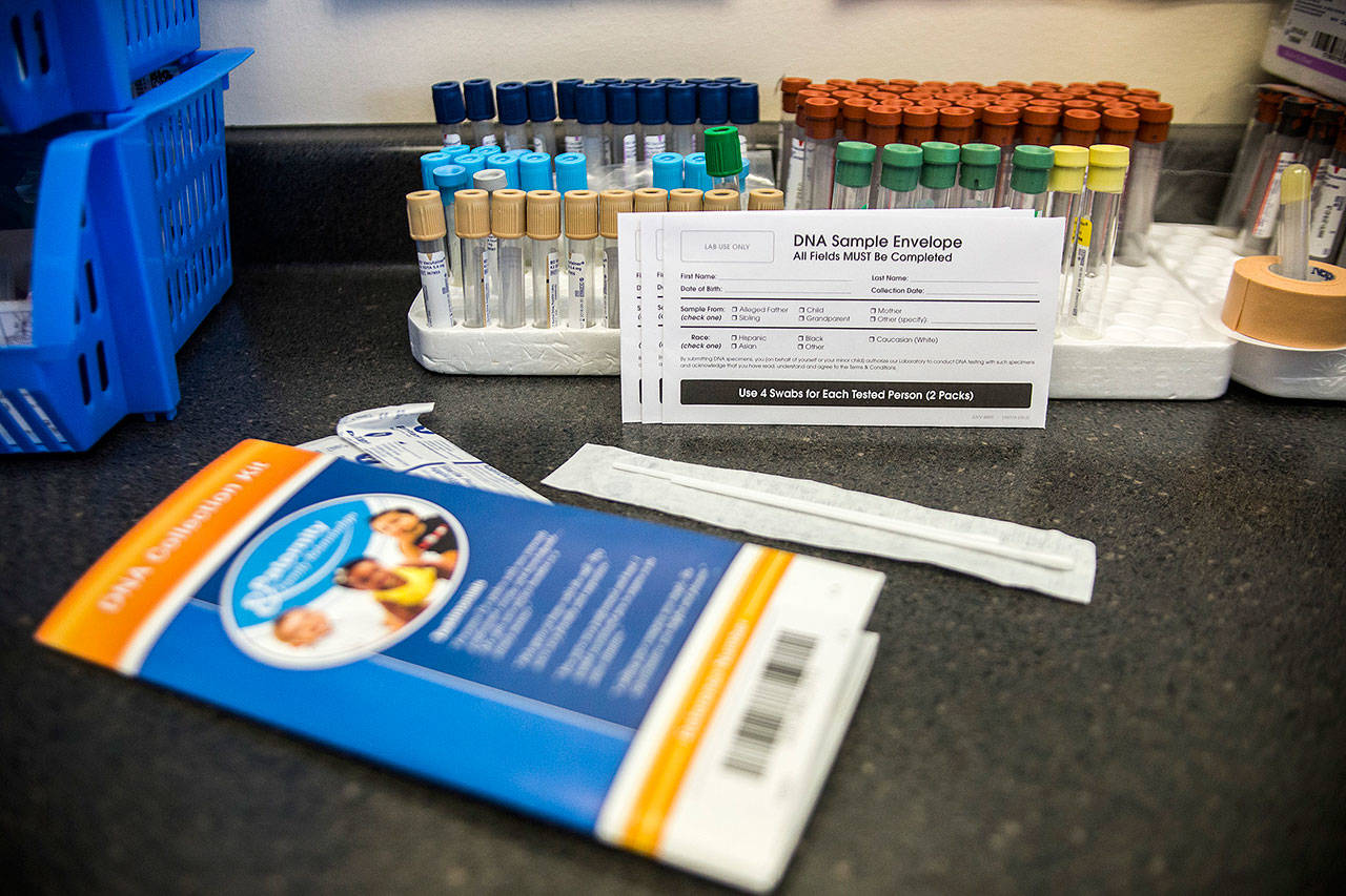 An example of a DNA collection test used at Any Lab Test Now in Everett. Olivia Vanni/staff photo