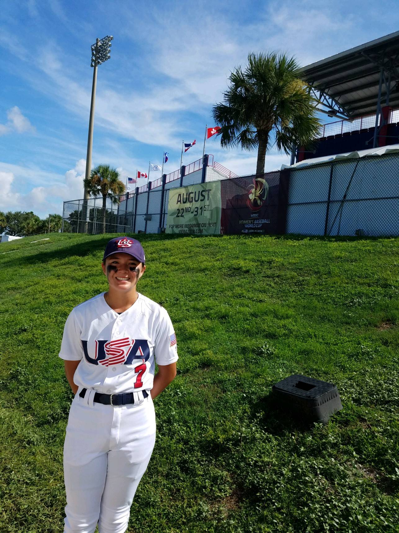 Redmond’s Emily Tsujikawa stands outside the stadium as a member of the USA Baseball Women’s National Team in Viera, Florida. Courtesy of Emily Tsujikawa