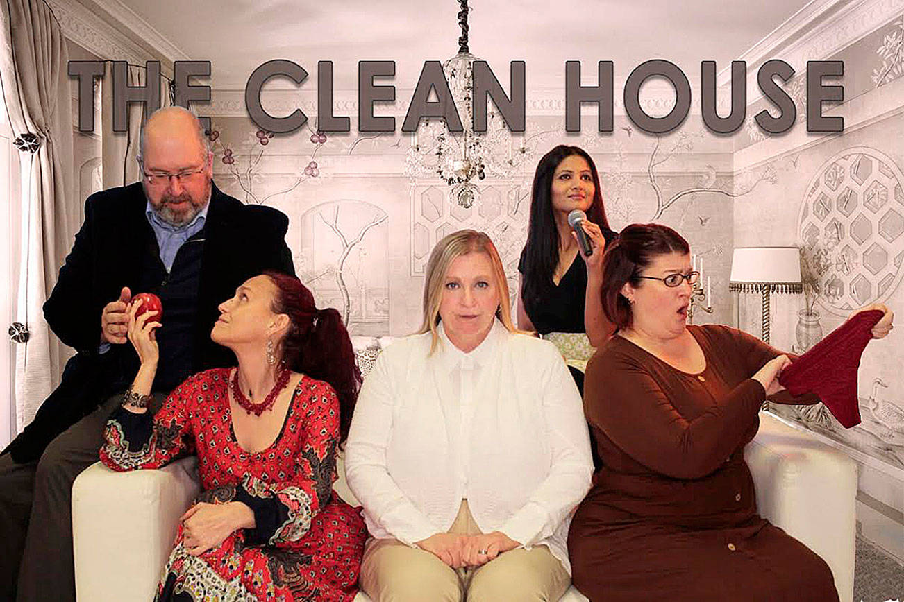 “The Clean House” cast. From left: Terry Boyd, Carolynne Wilcox, Cindy Giese French, Devika Bhagwat, and Amy Gentry. Hey Mahea! Photography.