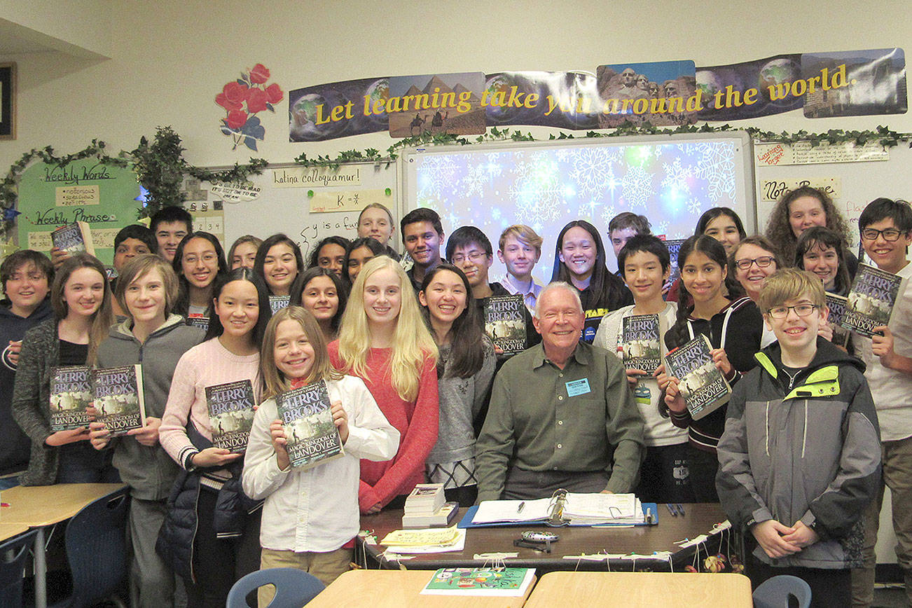 Fantasy-fiction author Terry Brooks visited eighth graders at Stella Schola Middle School on Jan. 22. Courtesy photo.