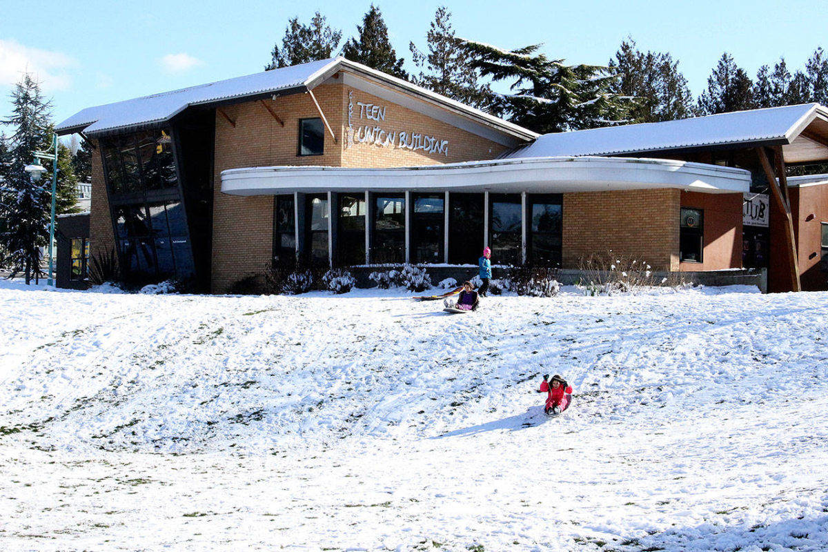 Kids in Kirkland enjoy the two days off from school by sledding down a hill at Peter Kirk Park. Madison Miller/staff photo