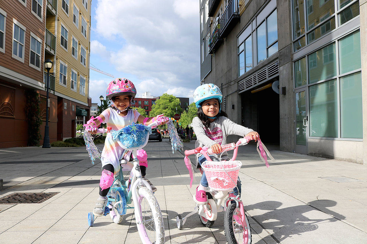 Tanvika (left), 4 of Renton and Diya, 5 of Bellevue said they had fun at the Bike Rodeo on May 17. Stephanie Quiroz/staff photo