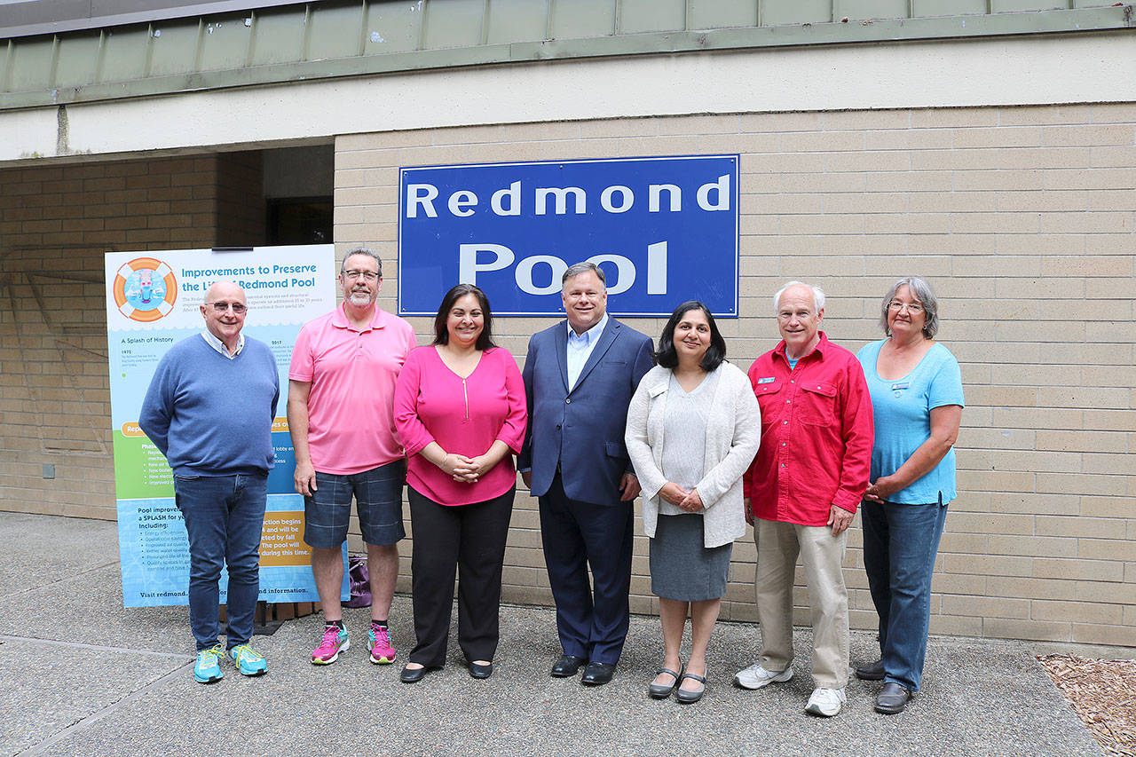 City Councilmembers and commissioners gathered at the Redmond Pool for the tour on June 21. Stephanie Quiroz/staff photo