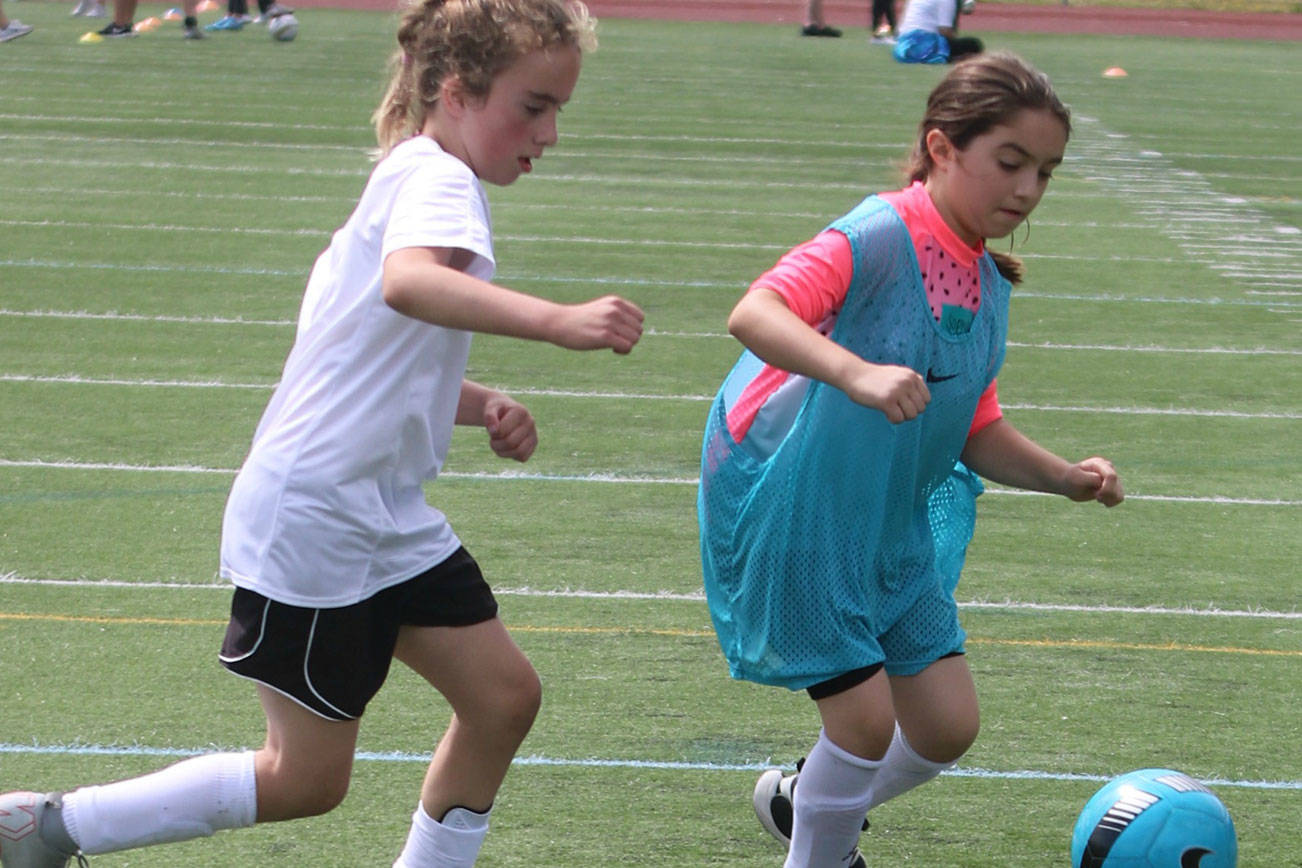 Girls score at Jr. Stangs Soccer Camp