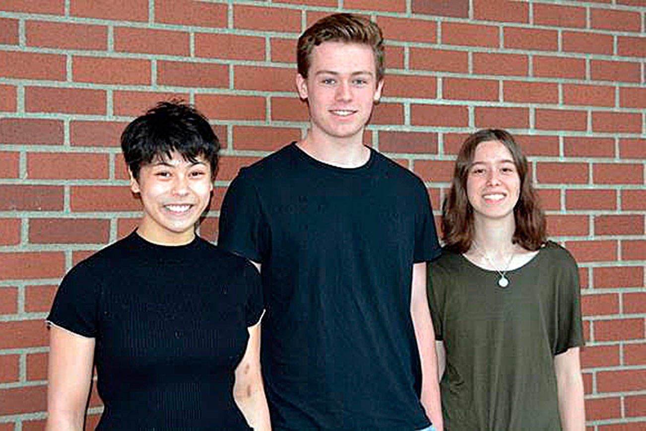 From left, Gabrielle Chai, Ian Wood and Emma Robinson of Eastide Catholic School were named semifinalists in the National Merit scholarship program. Courtesy photo