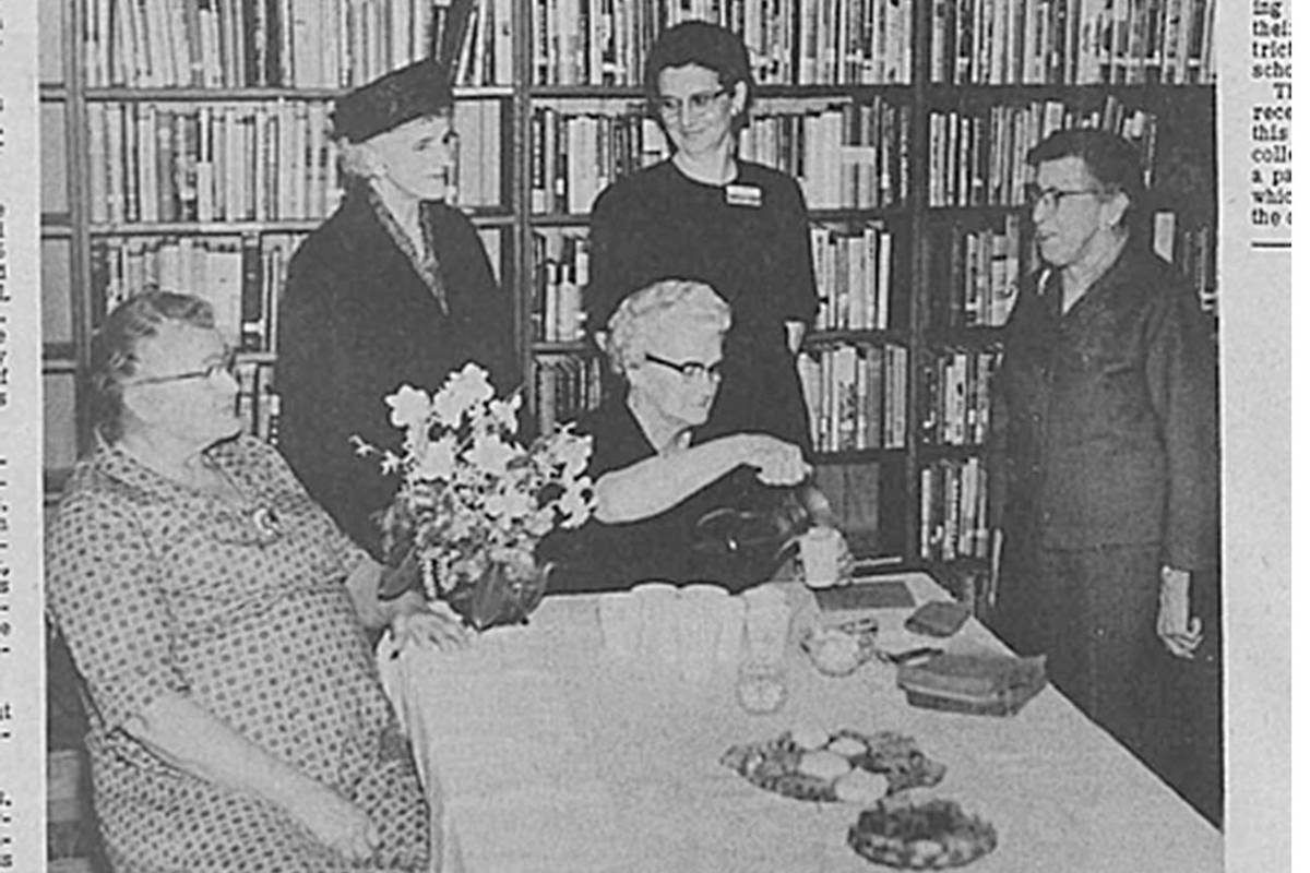 In 1967 Nokomis Club of Redmond sponsored a tea at the local branch of the King County Library system to commemorate National Library Week. Photo courtesy of Redmond Historical Society Facebook