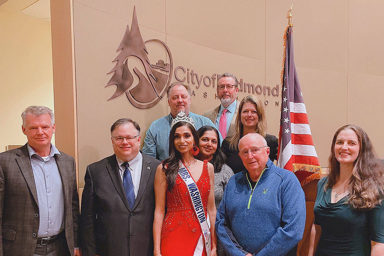 Photo courtesy of Neelam Chahlia                                 The Redmond City Council recognized Neelam Chahlia’s participation in the Mrs. America contest as Mrs. Washington at its Nov. 19 meeting.