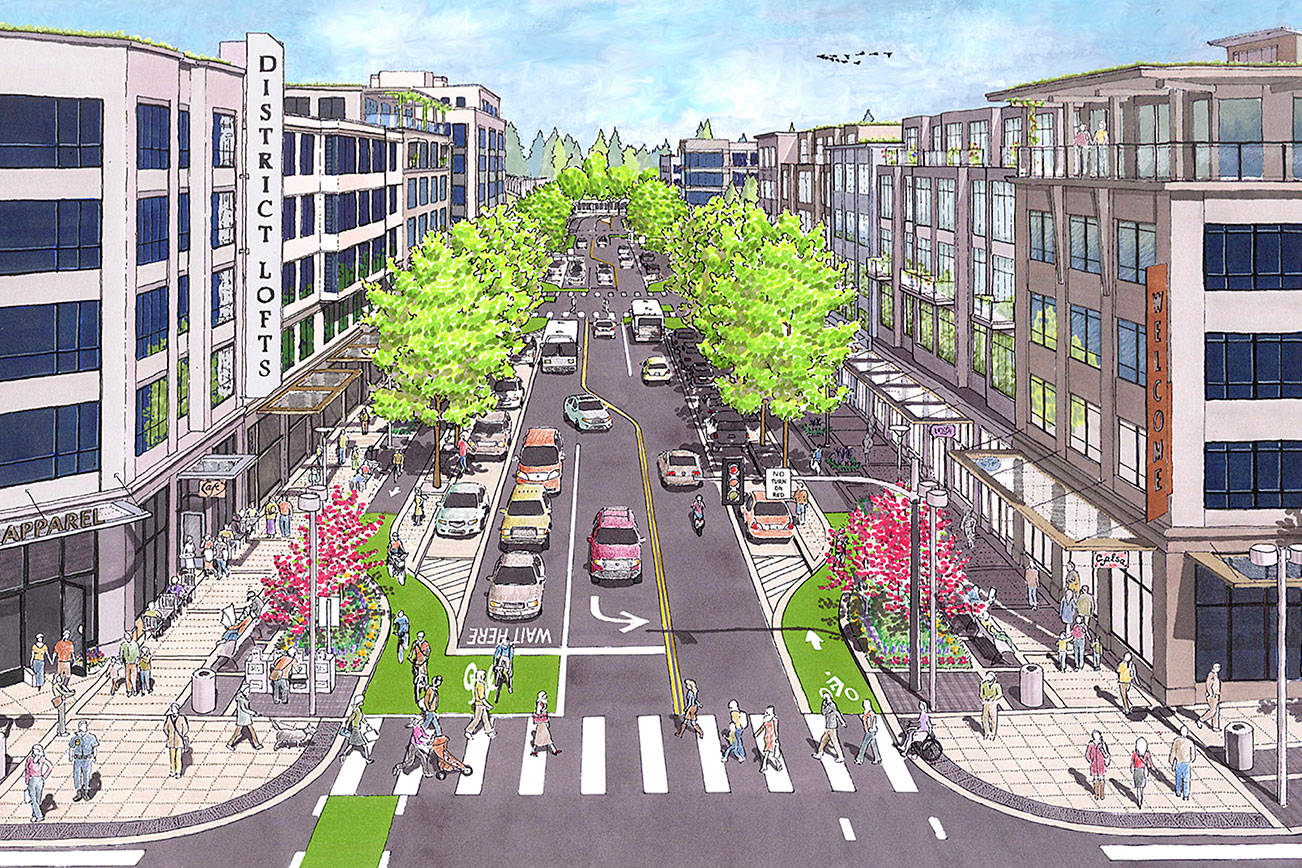 Artist rendering of the future 152nd Avenue Northeast main street. Image courtesy of city of Redmond