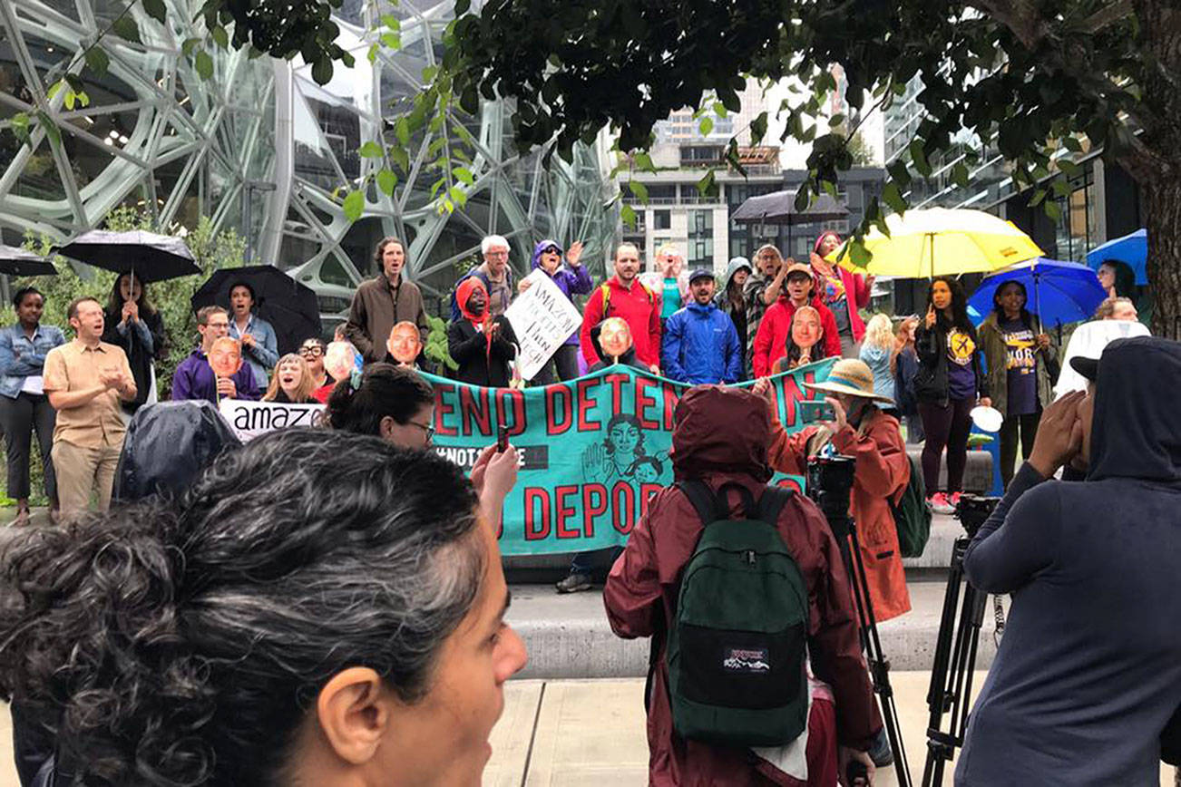 Demonstrators from La Resistencia protest Amazon’s involvement with ICE. Photo courtesy of La Resistencia