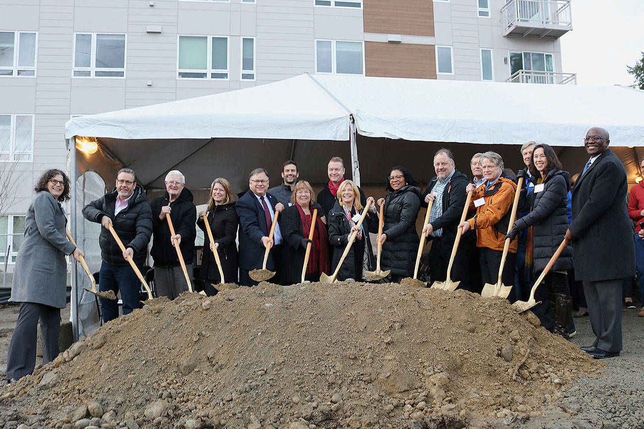 Community leaders at the groundbreaking ceremony of Capella at Esterra Park on Dec. 11. Stephanie Quiroz/staff photo