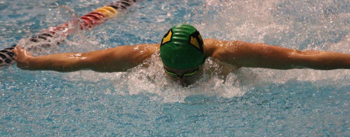 Redmond High’s Aidan Blackmon competes in the 100-yard butterfly at the 4A state meet last season at the King County Aquatic Center in Federal Way. Andy Nystrom / staff photo