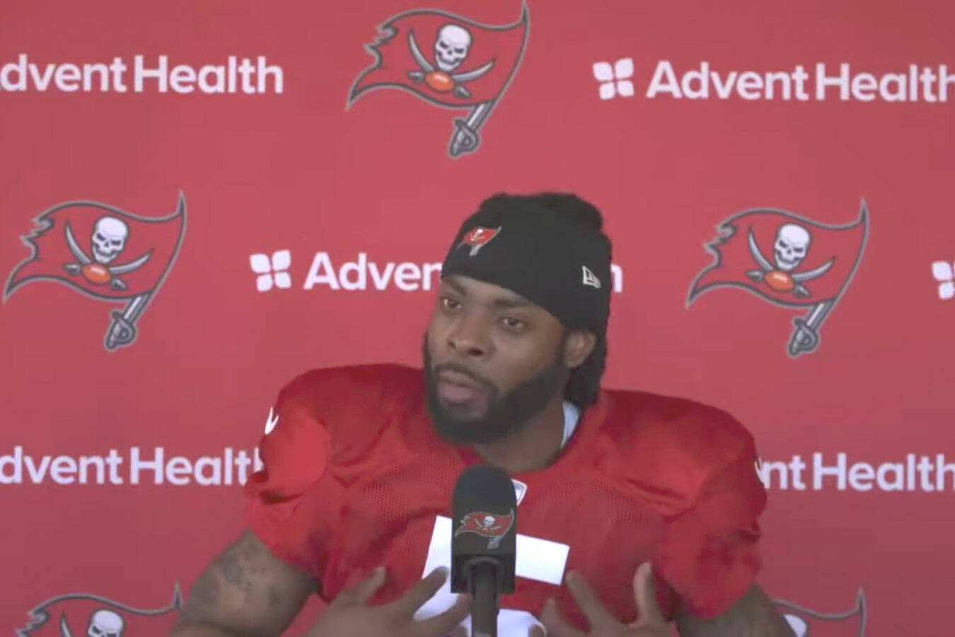 Screenshot taken from Sept. 29 press conference from Tampa Bay Buccaneers’ Youtube