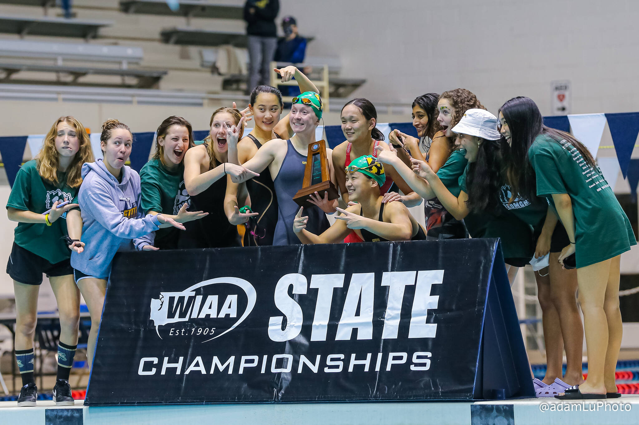 Redmond High’s girls swim team took third place at the 4A state meet on Nov. 13 at the King County Aquatics Center in Federal Way. Photo courtesy of Adam Lu