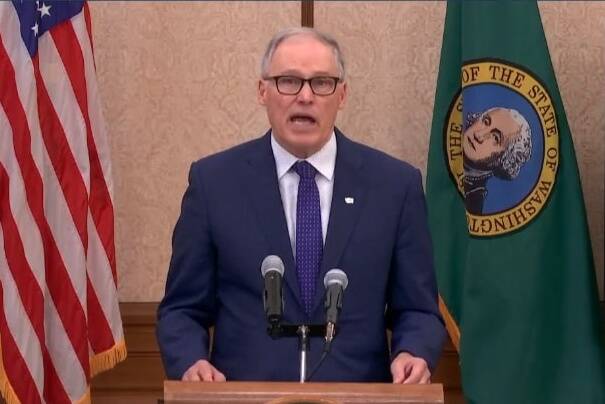 Screenshot of Gov. Jay Inslee’s news conference from Feb. 17, 2022.