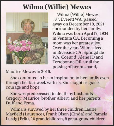 Wilma (Willie) Mewes | Obituary