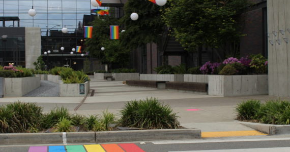 Bellevue’s Spring District rainbow crosswalk. Courtesy of Linda Hoffner.
