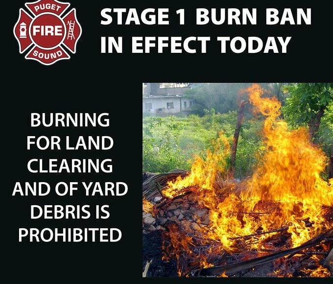 <p>Stage 1 Burn Ban includes the prohibition of burning for land clearing and yard debris. Image courtesy of Puget Sound Fire.</p>