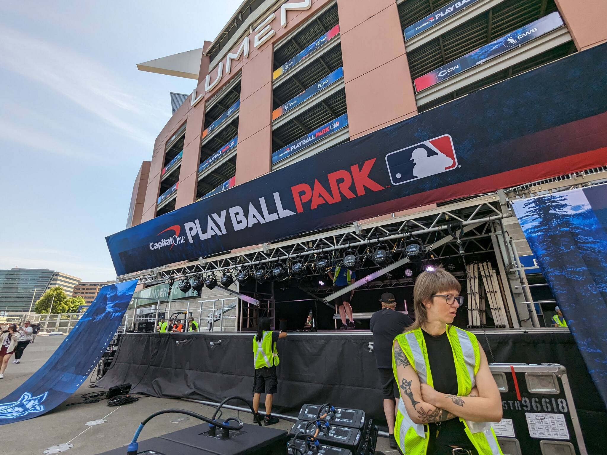 Stage getting set up at the Play Ball Park. Ben Ray / The Mirror