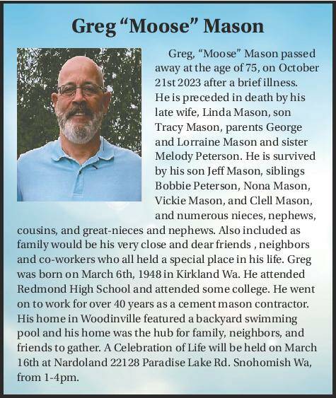 Greg "Moose" Mason | Obituary