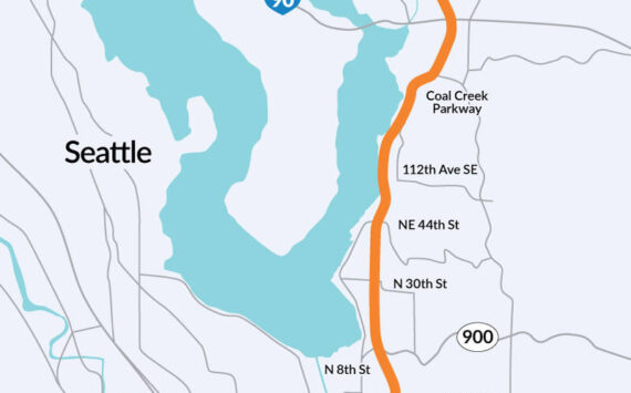 The I-405/Renton to Bellevue Widening and Express Toll Lanes Project will cause a closure of southbound lanes this weekend. Photo provided by the Washington Department of Transportation
