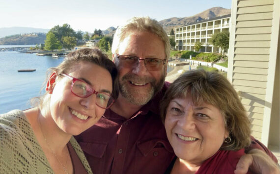 Angela Donaldson with her parents, Kevin and Laurie Hauglie.
