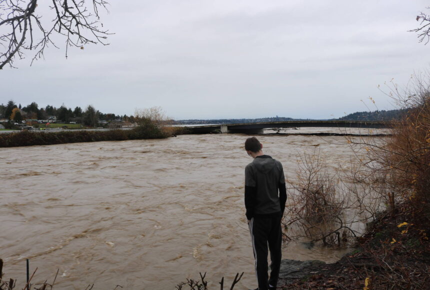 <p>The flooded Cedar River flowing into Lake Washington. Photo by Bailey Jo Josie/Sound Publishing</p>