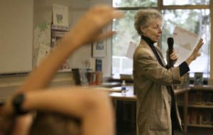 A student waits with a question as author Brenda Z. Guiberson speaks at Audubon Elementary last Thursday. Katherine Ganter Redmond Reporter