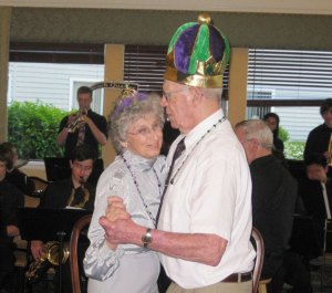 Leon McLaughlin and Carolyn Hall enjoy a dance together after being crowned king and queen at Overlake Terrace's Senior Prom last Friday.