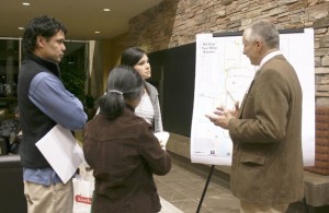 King County Metro Transit planner Jack Whisner addresses citizens' questions and concerns about the upcoming changes to Metro's Eastside service. The changes will occur in the fall along with the RapidRide B line