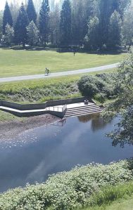 A cyclist takes advantage of the sunny