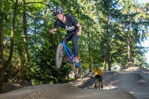 Josh Randall catches some air on one of the jumps at the newly opened Redmond Bike Park.