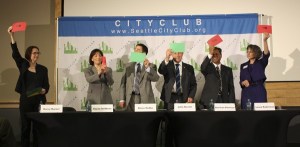 1st Congressional District candidates (from left) Democrats Darcy Burner