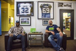 Former Seahawks Kerry Carter (left) and Joe Tafoya are partial owners of Volume 12