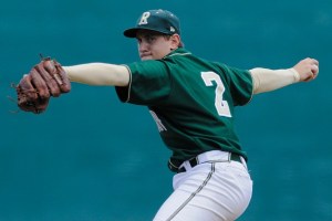 Redmond SP T.J. Whidbey (2) throws a pitch during WIAA 4A state baseball tournament play at Cheney Stadium in Tacoma on Saturday. The Mustangs lost 9-7 to Richland to place fourth.