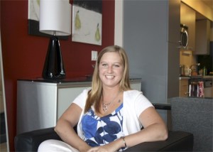 Regan Bode was one of the first tenants at the new Legacy at Riverpark Apartments which opened in downtown Redmond last month. Bode and her boyfriend Aaron Tyler chose to live at Riverpark so they could walk to shopping and entertainment and have easy access to public transportation.