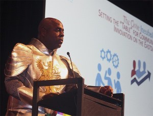 Leadership Eastside CEO James Whitfield addresses the crowd at the organization's luncheon on Monday.