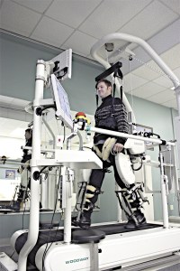 Steve Ruetschle walks on the Lokomat machine at Pushing Boundaries. There are only 55 Lokomat machines in the country. This machine came to Pushing Boundaries in 2008.