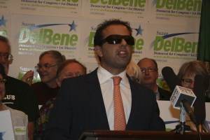 Cyrus Habib addresses the crowd at a Democratic election party in Kirkland on election night.