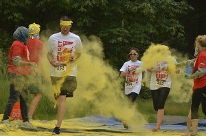 Participants are doused with colorful corn starch at the 5K Redmond Color Run for Heart last Saturday at Redmond Town Center. There were 275 runners/walkers and they helped raise $8