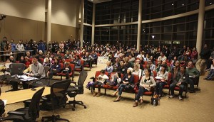 A standing-room-only crowd was on hand Wednesday night in the Redmond City Hall council chambers for a hearing on proposed regulations for retail marijuana stores in the City of Redmond.