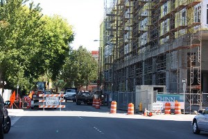 Downtown construction taking place on Cleveland Street past Brown Street.