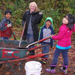 Debbie Ellis (second from left) and a group of her second-grade students from John James Audubon Elementary School enjoy the Green Redmond Day work party at Idylwood Park in Redmond.