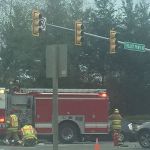 A Redmond Fire Department crew tends to an injured driver in this morning&rsquo;s accident. Courtesy of Allison DeAngelis