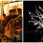 Scenes from last year&rsquo;s Redmond Lights event. Left, a carousel ride at Redmond Town Center; right, tree lighting at the Redmond City Hall campus. Reporter file photos