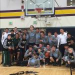 Overlake boys basketballers after winning the Friday Harbor Tournament: Top row (left to right) Coach Evan Griswold, coach David Bigelow, Doug Smith, Connor Tarbet, Owen Friend, Zeyad Daher, Trent Gardner, Jacob Kahn, Coach Jeff Hee, coach Justin Prohn and Guarav Prasad.                                Middle row (left to right) Joey Kahn, Rohan Narasayya, Shivesh Ummat, Felix Huang.                                Bottom row (left to right) Bryce DeLay, Trey Rudolph, Tellier Lundquist, Wyatt Prohn, Zach Foster, Nico Moore, Vikram Taneja, Ben Kummert and Ngaya Swai.                                Courtesy of John Friend