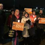 People of all backgrounds gather along Central Way in Kirkland for an inter-faith peace vigil in support of Syrian refugees at the beginning of the year. Courtesy image
