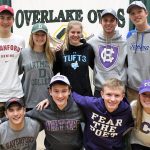 Overlake&rsquo;s college-bound athletes: Top, from left, John Spencer, Taylor Olson, Talia Toland, Peter Dudunakis and Ryan Long. Bottom, from left, Ben Fujinaga, Blaise Beachman, Matt Slee and Lucie Lundquist. Courtesy of David Chudzik