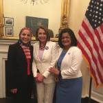 From left, Aneelah Afzali, House Minority Leader Nancy Pelosi and Congresswoman Pramila Jayapal (D-WA). Courtesy photo