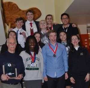 Bear Creek&rsquo;s forensics participants are: Back rows: Alex Finan, Blaine Mitchell, Hannah Hostetter Yasmin Wadhwani and Richard Zhang; Middle row: Taylor Unoki, Maria Bakhmetyeva and Lauren Shen; Front row: Coach Bob Gomulkiewicz, Adesuwa Agbonil, Sean Gallagher and coach Andrea Lairson. Courtesy photo