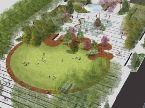 An artist&rsquo;s rendering of Redmond&rsquo;s Downtown Park, which is slated for a summer 2018 opening. Courtesy of the City of Redmond